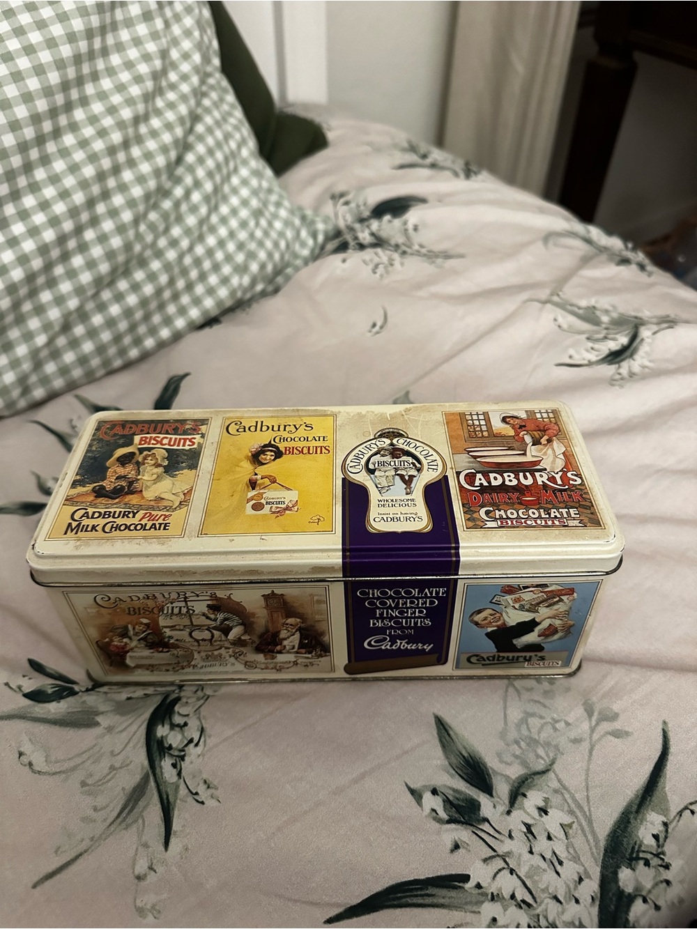Decorative Chocolate Biscuit Tin - Cream and Purple